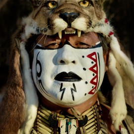 Native American Mountain Lion Headdress by Peter Adams.